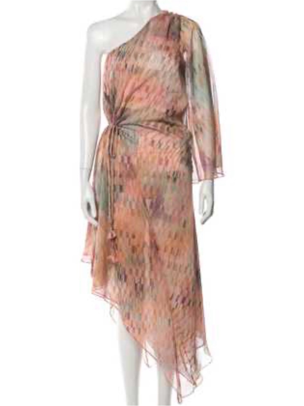 Misa Los Angeles NWT One-Shoulder Peach Print Asymmetric Midi Dress
